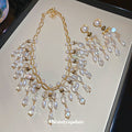 Gold Pearl Crystal Tassel Necklace And Drop Earrings view 2