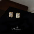 Gold Rectangular Pave Crystal Stud Earrings Rounded Square view 1