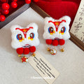 White Plush Lion Dance Duckbill Hair Clip Red Poms view 4