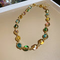Gold Oval Multicolor Resin Cabochon Bracelet and Necklace view 7
