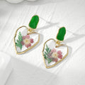 Gold Tone Irregular Heart Pressed Flower Resin Stud Drop Earrings view 2