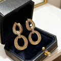 Double Oval Link Pave Drop Earrings In Polished Gold Tone view 2
