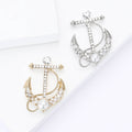 Gold Silver Pearl Rhinestone Anchor Metal Brooch Pin view 2