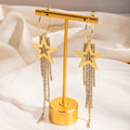 Gold and Silver Star Clear Stone Chain Tassel Earrings view 4