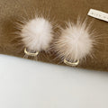 Fluffy Pom Pom Stud Earrings in Six Neutral Designs view 6