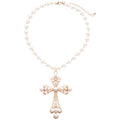 Silver Pearl Bead Rhinestone Hollow Cross Pendant Necklace view 5