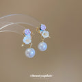 Pastel Flower Stud Earrings with Large White Pearl Drops view 2