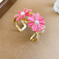 Gold Enamel Flower Open Cuffs Pearl Centers Seven Colors view 10
