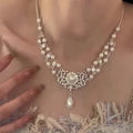 Silver Baroque Pearl Crystal Filigree Drop Necklace view 1