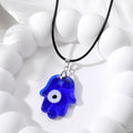 Glass Hamsa Evil Eye Pendant Necklaces on Black Cord 7 Colors view 9