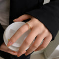Gold Cross Open Ring Pearl and Pave Crystal Accents view 4