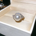 White Pearl Pavé Swirl Open Rings Silver and Gold Tone view 6
