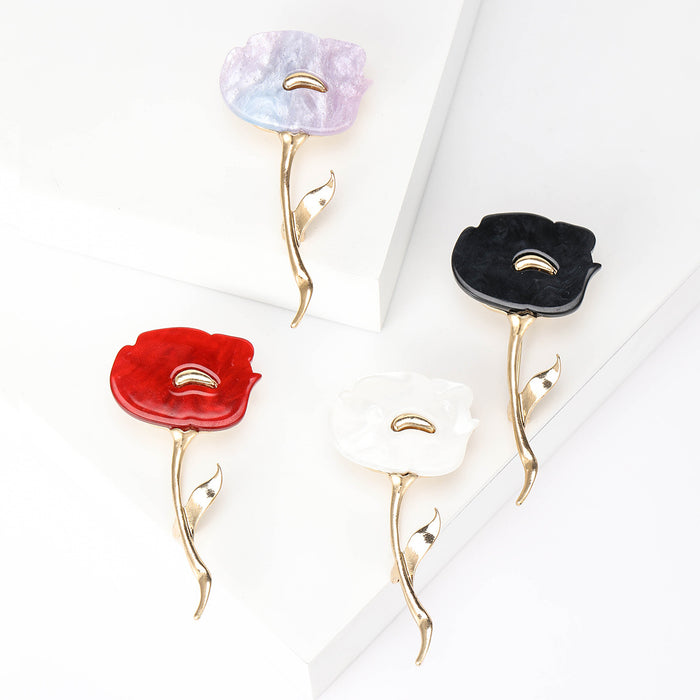 Long Stem Shell Flower Brooch for Jackets Scarves and Lapels