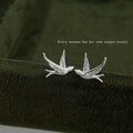 Silver Flying Swallow Bird Stud Earrings Matte Metal Pair view 1