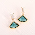 Gold Tone Green Fan Shaped Drop Earrings Jewelry Design view 2