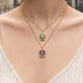 Stainless Steel Oval Stone Pendant Satellite Chain Necklace view 1