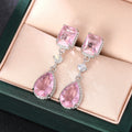 Silver Yellow Pink Teardrop CZ Dangle Earrings Two Colors view 2