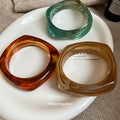 Three Thick Irregular Resin Closed Bangles In Teal Amber Or Taupe view 3