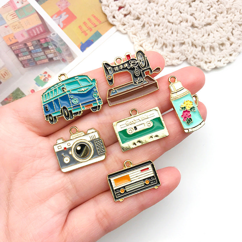 Vintage Enamel Zinc Alloy Bicycle Sewing Machine Camera Charm Pendant for DIY Jewelry Making