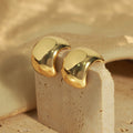 Gold Chunky Polished C-Shape Wide Hoop Earrings Stud Back view 2