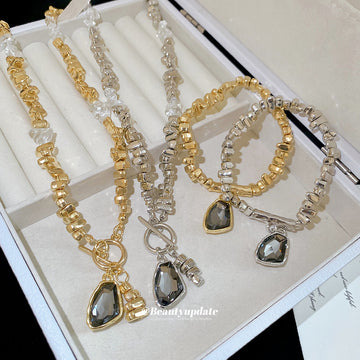 Nugget Bead Toggle Necklace And Bracelet With Pendant