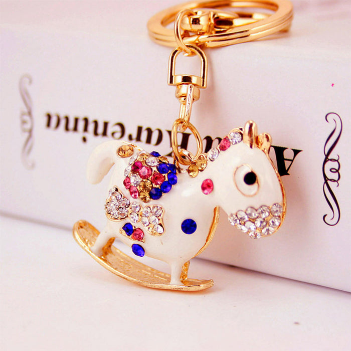 Cute Rhinestone Horse Zodiac Car Keychain Bag Charm