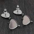 Steel Tone Heart Bezel Earring Post Findings With Loop view 4