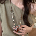 Brown Beaded Heart Pendant Long Cord Necklace Jewelry Accessory view 3
