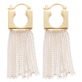 Gold Tone Square Chain Fringe Huggie Earrings Jewelry Accessory view 5