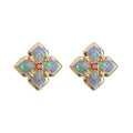 Gold Tone Blue Purple Enamel Four Petal Square Flower Stud Earrings view 5
