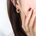 Twisted Ribbed Crystal Stud Hoop Earrings Gold And Steel Tones view 4