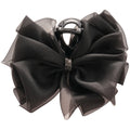 Black Fabric Bow Shark Hair Claw Clip Plain Rhinestone view 5