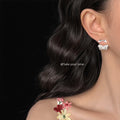 Silver Bow Lace Fan Drop Stud Earrings Two Way Pair view 2