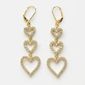 Gold-Tone Brass Triple Open Heart Drop Earrings with Cubic Zirconia view 2