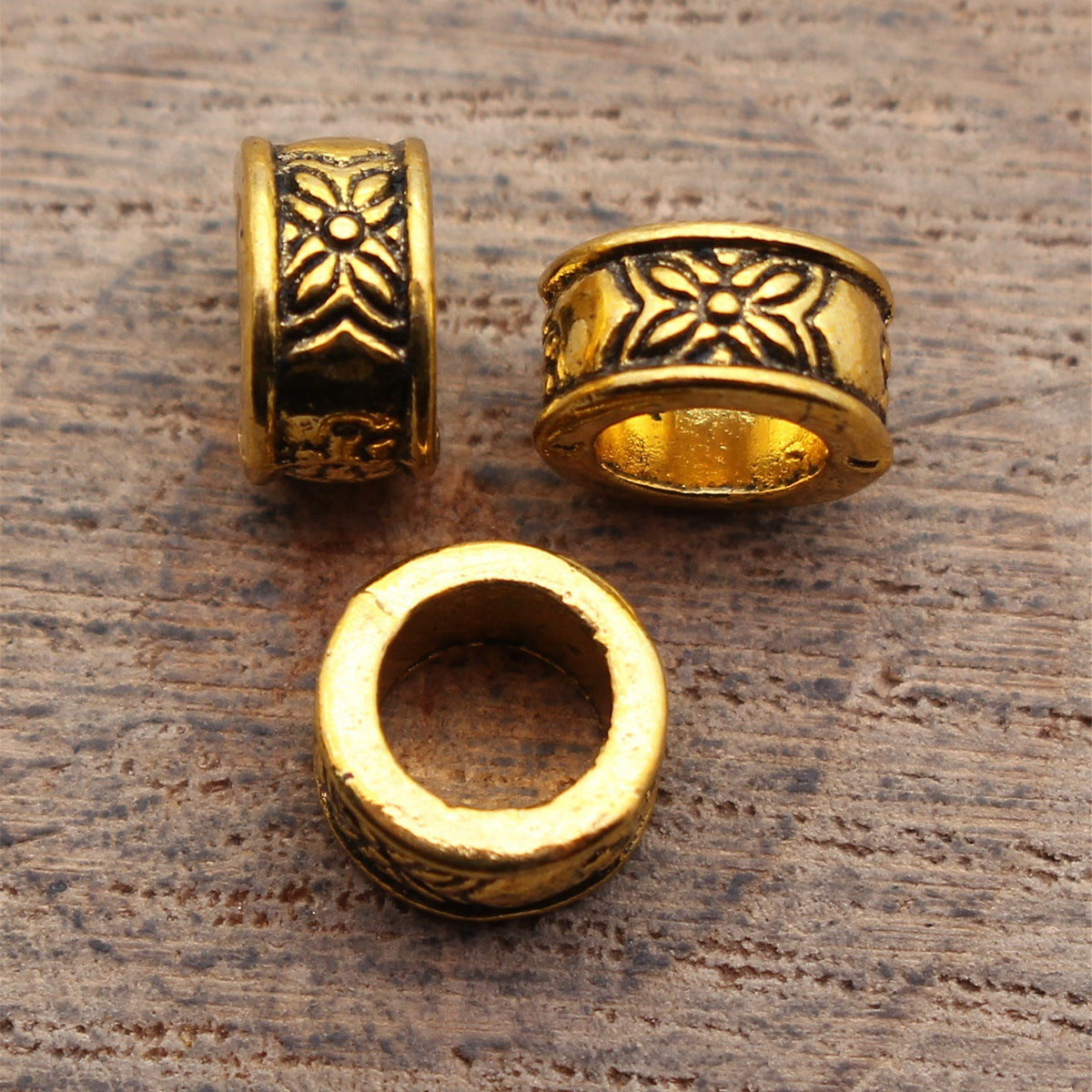 8x8x4.4mm 0.72g Multicolor Zinc Alloy Engraved Flower Texture Large Hole Spacer Beads for Bracelet Making