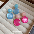Pink Double Circle Resin Drop Earrings with Shell Texture view 2