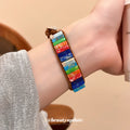 Leather Cord Square Tile Stone Bracelet Silver Filigree Clasp view 2