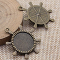 Ship Wheel Round Cabochon Tray In Antique Silver And Antique Bronze For Jewelry Making view 4