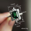 Green Emerald Cut Halo Crown Accent Silver Finger Ring view 4