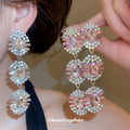 Oval Crystal Link Drop Earrings in Pink and Clear Options view 2