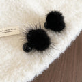 Faux Fur Double Ball Stud Earrings in Black Gray and Red view 6