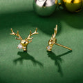 Gold Deer Head Stud Earrings with Clear CZ Accent Stone view 3