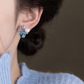 Blue Crystal Pearl Cluster Stud Earrings Fashion Jewelry view 4