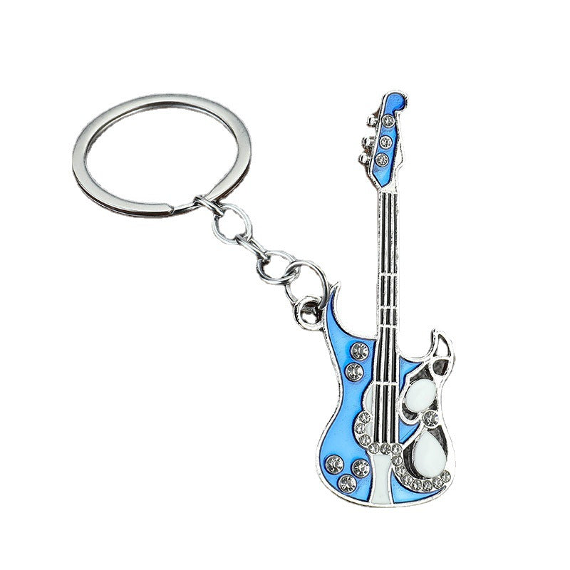 Rhinestone Microphone Guitar Metal Keychain Bag Charm Gift