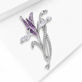 Purple Enamel Orchid Brooch in Detailed Metal for Jackets and Scarves view 2