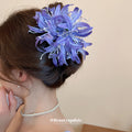 Purple Spider Lily Flower Hair Claw With Pink Petal Chain Tassels view 3