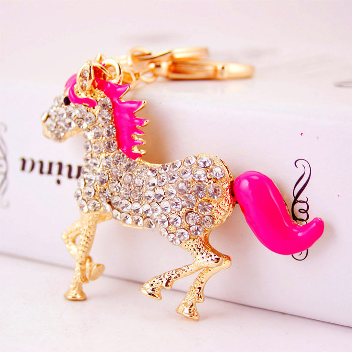 Cute Rhinestone Horse Racing Keychain Bag Charm for Women