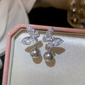 Crystal Butterfly Drop Earrings with Pearl Look Beads view 6