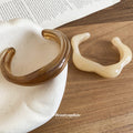 Acrylic Irregular Open Cuff Bangles Beige and Dark Brown view 2