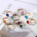 Gold Tone Solitaire Crystal Adjustable Rings in Nine Colors view 1